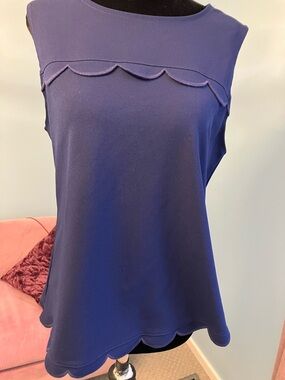 Ann Taylor Navy Sleeveless Scallop-Trim  top